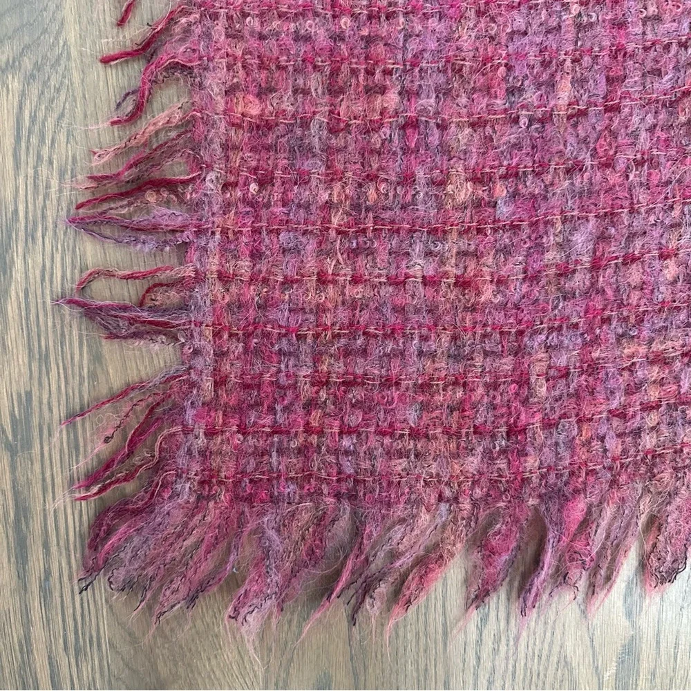 Vintage Avoca Handweavers Wool Textured Woven Multicolored Scarf Pink 45